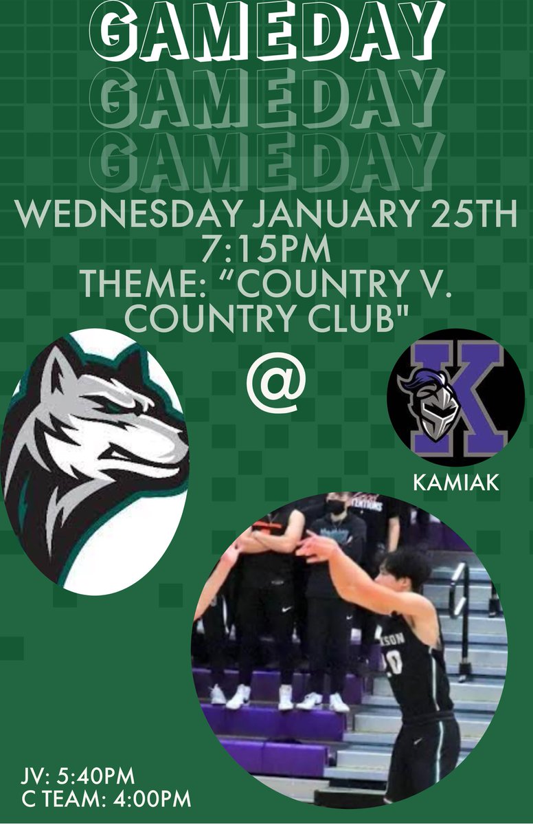 GAMEDAY!!
@ Kamiak
⏰ 7:15PM (JV 5:40, C Team 4:00)
📍 Kamiak High School
🎟️ “Country V. Country Club”