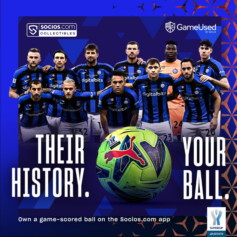 socios's tweet photo. Ready-Set-Ball

@Inter’s game-scored balls from the @SerieA EA Sports Supercup will be available to own starting this Friday.

⚽️Dimarco - 27/01 - Reverse Auction
​​🔜Džeko - TBC
🔜Martínez - TBC

#SociosCollectibles |⚡ @gameusedcom  &amp; $CHZ