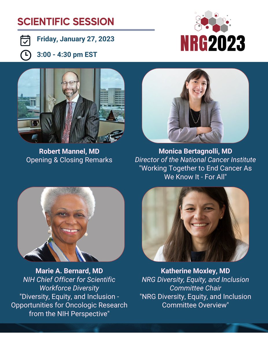 WOW! What a line-up. We are excited to announce the speakers of our NRG Scientific Session at #NRG2023 - Don't miss these presentations starting at 3PM ET on Friday, January 27th. <a href="/NCIDirector/">Dr. Kimryn Rathmell</a> <a href="/NIH/">NIH</a>