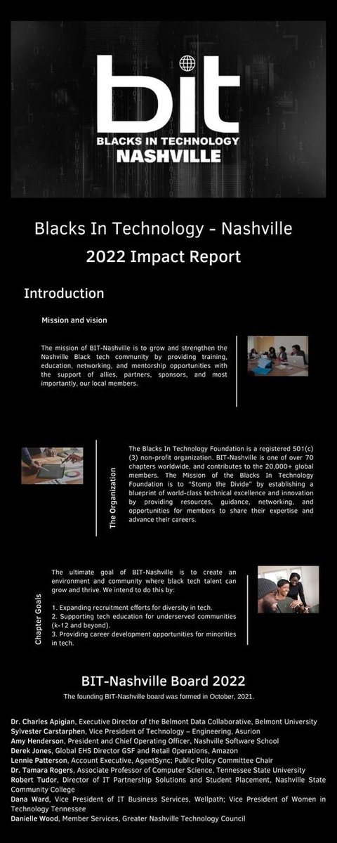 BitNashville's tweet photo. ICYMI: The 2022 BIT-Nashville Impact Report is live! Our Impact Report is an annual report that details what BIT-Nashville has been up to in regard to membership, events, volunteerism, and more! Check it out below, and you can download the report at https://t.co/kMC1ZTItXx https://t.co/2XBBOrFZa4