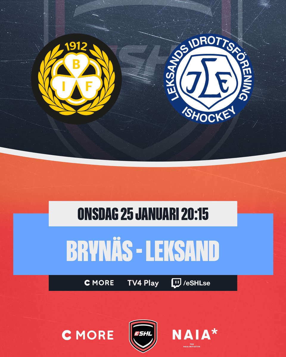 20.15 ikväll i eSHL:s huvudsändning - Ett obesegrat <a href="/Brynas/">Brynäs IF</a> vs <a href="/lif_esport/">LIF E-Hockey</a> i jakt på säsongens första vinst. 🎮🏒

Följ matcherna via:
C More - bit.ly/eSHL-CMORE
TV4 Play - bit.ly/eSHL-TV4Play
Twitch - bit.ly/eSHL-Twitch

#eSHLse #NHL23 <a href="/leksands_if/">Leksands IF</a>