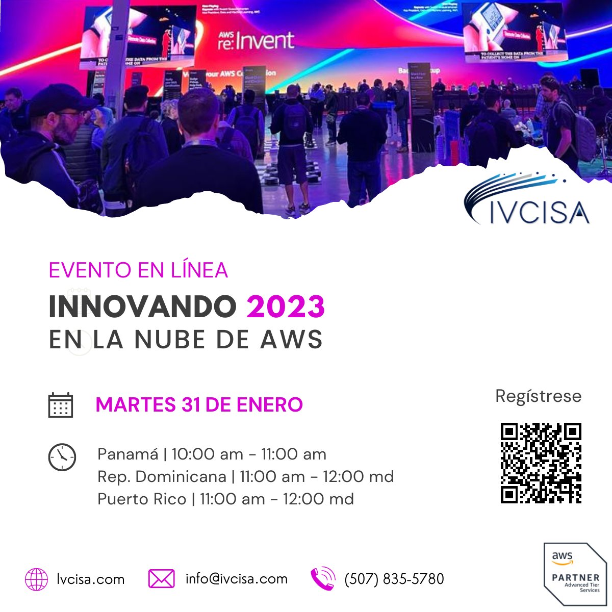 ivcisainc's tweet photo. Les informamos que la nueva fecha de nuestro evento en línea "Innovando 2023 en la nube de AWS", será este 31 de enero, debido a problemas de logística.  Agradecemos la recepción recibida y los esperamos.

No pierdas detalles: https://t.co/w9qh39AoY6 https://t.co/DK4ADxYoQT