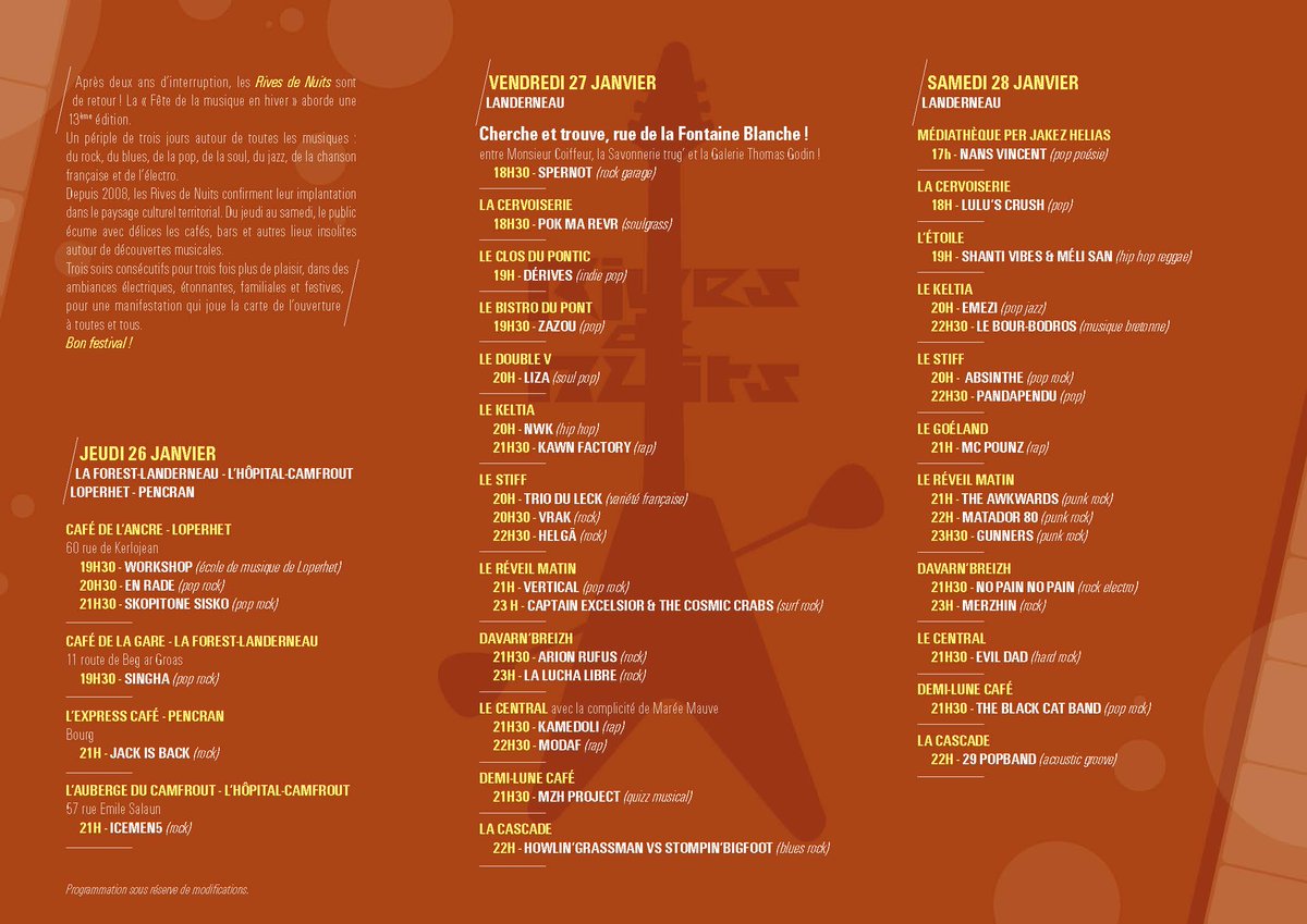 CAPLD_bzh's tweet photo. RIVES DE NUIT🎉Après deux ans d'absence, cette "Fête de la Musique en hiver" orchestrée par l'Atelier Culturel revient dans notre Pays de Landerneau-Daoulas, les 26, 27 et 28 janvier ♫ Les concerts sont gratuits 👉 https://t.co/fZ40s88LL3 https://t.co/Z7c63ICgwZ