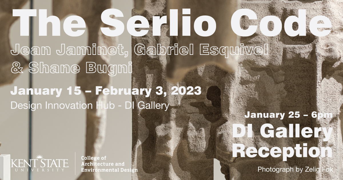 Join us for The Serlio Code exhibition reception on 1/25 @ 6pm in the DI Hub Gallery. The exhibition by Jean Jaminet, Gabriel Esquivel &amp; Shane Bugni, runs thru 2/3. The Serlio Code investigates the drawings of Italian Mannerist architect Sebastiano Serlio through the lens of AI.