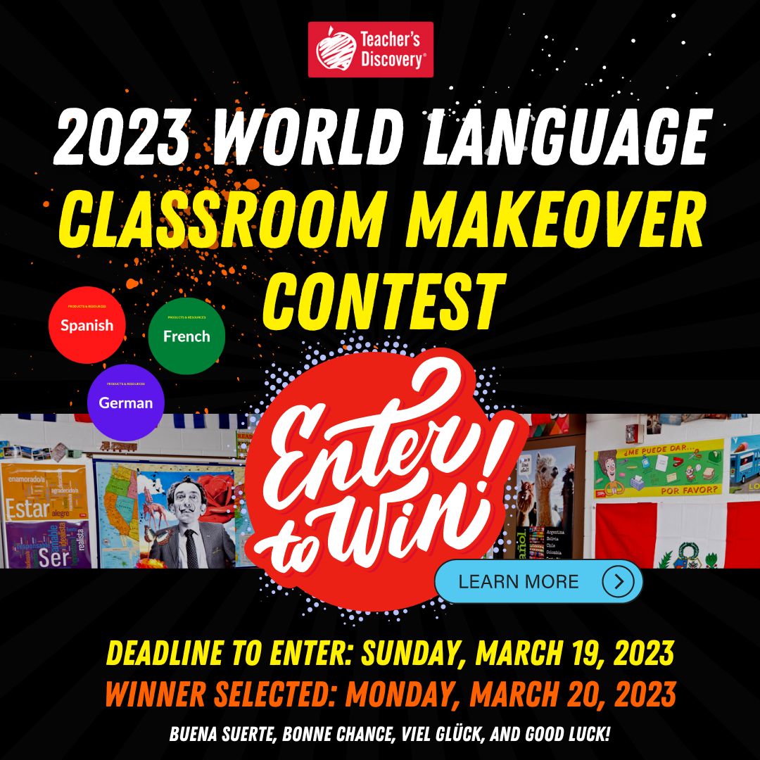 REMINDER - World Language Teachers! Enter our World Language Classroom Makeover Contest by March 19, 2023. Win $499 of new classroom awesomeness!
ow.ly/pFsX50MohzJ
#spanish #french #german #worldlanguage #classroom #contest #win #makeover #teacher