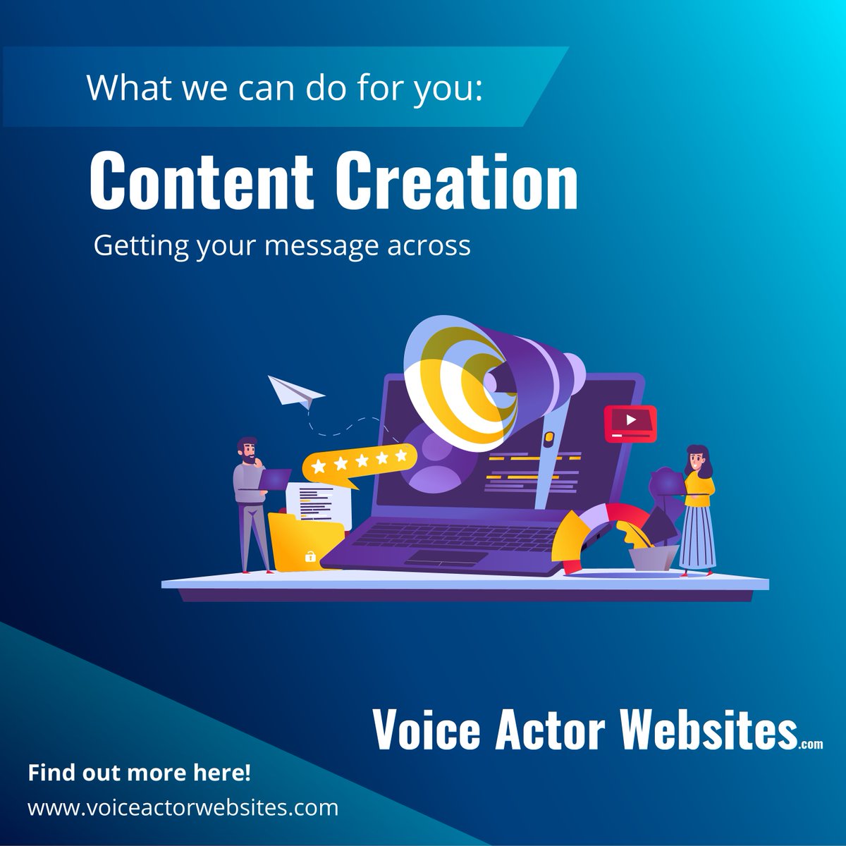 Did you know?
Here at Voice Actor Websites, we offer a range of services - one of these is our 'Content Creation' service which gets your message across in a manner that saves you time! #websites #voiceactors #voiceover