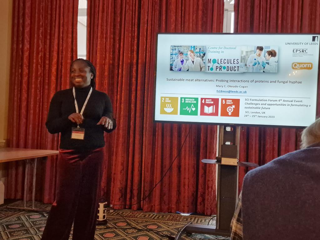 SCIFormulation's tweet photo. #SCIFF23 Mary Okuedo-Cogan from @UniLeeds presenting on #sustainable meat alternatives
#formulation #sustainability
@SCIupdate https://t.co/7wQYko7kIi