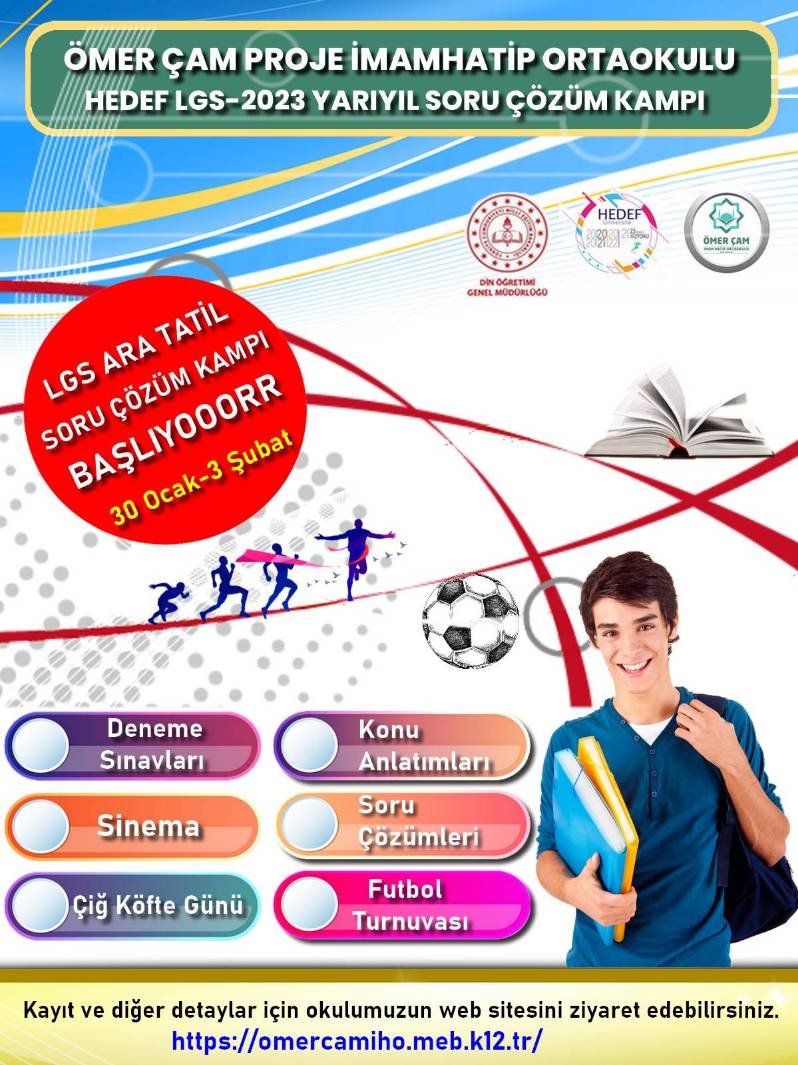 📣LGS ARA TATİL SORU ÇÖZÜM KAMPI BAŞLIYOR...

Din Öğretimi Genel müdürlüğü'nün HEDEF LGS 2023 PROJESİ kapsamında, arar tatilde 8. Sınıf öğrencilerimiz ile buluşuyoruz.🤩