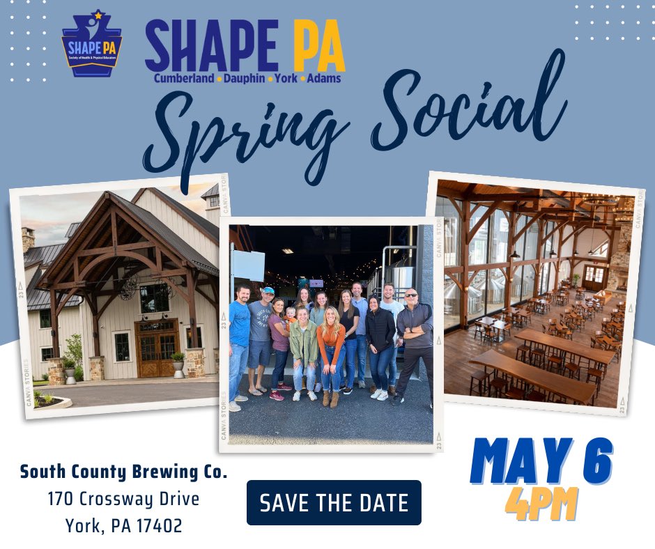 Save the date for our two spring events! 

March 25th: PE Summit
May 6: Spring Social 

Stay tuned for more details as the events get closer. <a href="/SHAPE_PA/">SHAPE PA</a>