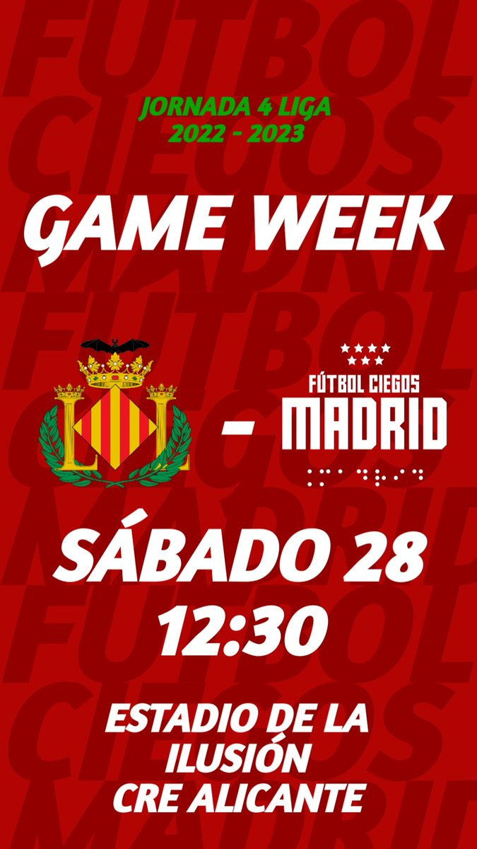 FCiegosMadrid's tweet photo. 🚨ES #GAMEWEEK

SÁBADO 28 VS. VALENCIA

📌 CRE ALICANTE https://t.co/XoseW1iiU8