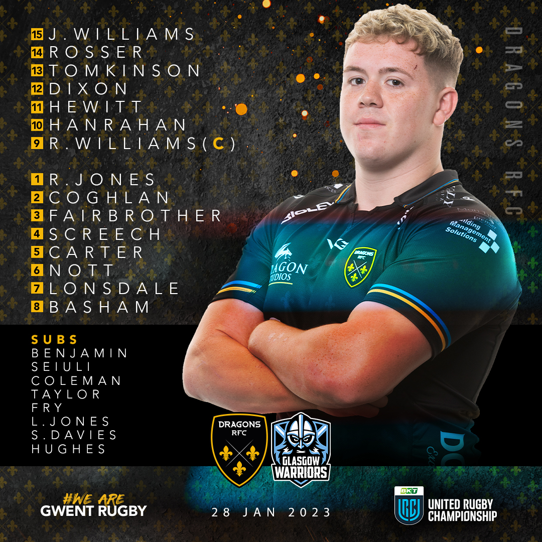 dragonsrfc's tweet photo. 🐉 𝙏𝙀𝘼𝙈 | Your Dragons team is 🆙 as welcome Glasgow Warriors ⚔️ to Rodney Parade on Saturday afternoon, 3pm KO! 👊⤵️

💪 First start for hooker Brodie Coghlan
🔙 Rhodri Jones returns
9️⃣ Changes to starting xv
🎟 https://t.co/eYQDYgl6hV

#WeAreGwentRugby #DRAvGLA https://t.co/Y8TNJ1O40T