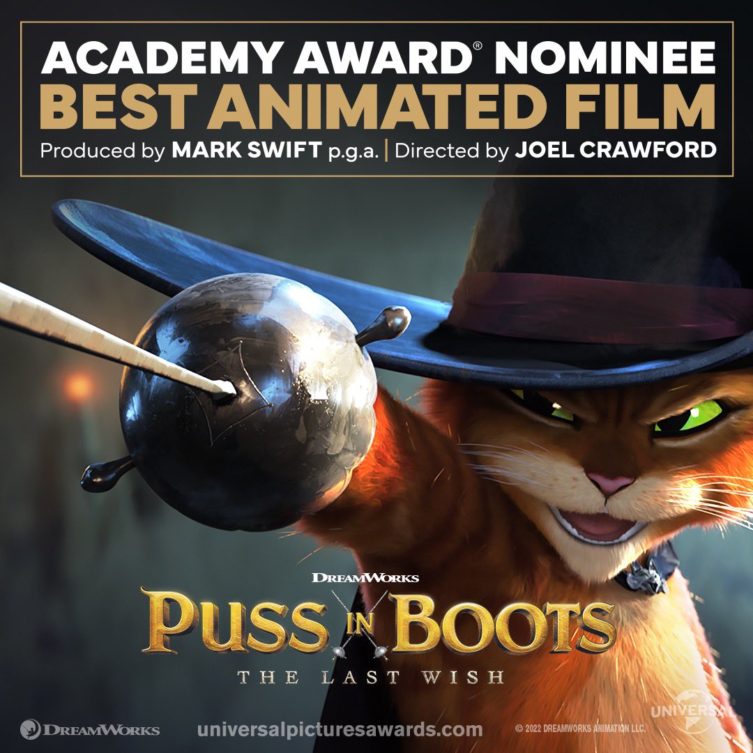 😻 Después de 20 años con mi gatito, recibimos una nominación al Oscar que sirve para airear las plumas de mi sombrero, afilar mi espada y ajustarme las botas. Povazequezi. 🥛🗡️ @TheAcademy @Dreamworks #PussInBoots #Oscars95 #Oscar #AcademyAwars