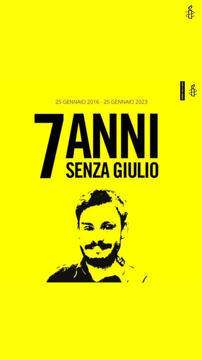 AmnestyCuneo's tweet photo. @amnestyitalia
Sono passati sette anni dal rapimento di Giulio Regeni e la richiesta di verità e giustizia è più forte che mai. L’Egitto collabori con le indagini e lasci che la giustizia faccia il suo corso. 
#veritaegiustiziapergiulio #7annisenzagiulio https://t.co/E0TNdHi0oQ