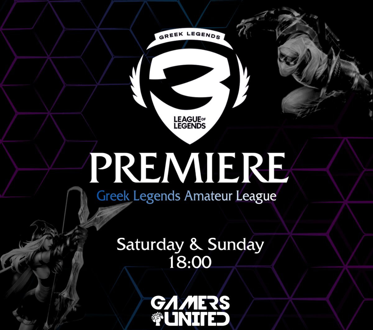 Οι Gamers United Παρουσιάζουν:

To Βroadcast της επίσημης 3ης κατηγορίας του Greek Legend, το Greek Legend Amateur League (GLAL)

📢Μην χάσετε την πρεμιέρα του GLAL  αυτό το Σάββατο και Κυριακή στις🕐18:00 στο Twitch
gamersunited_tv
twitch.tv/gamersunited_tv
