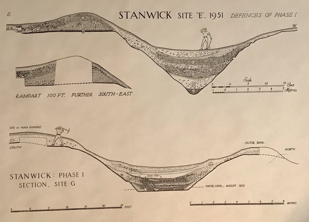 theDuncanMackay's tweet photo. So at exactly what point did we stop using miniature archaeologists wiping the sweat from their brows or dangerously wielding pickaxes as a standard section drawing convention; and why?
Stanwick 1951
#Hillfortswednesday https://t.co/PbVgARJedL