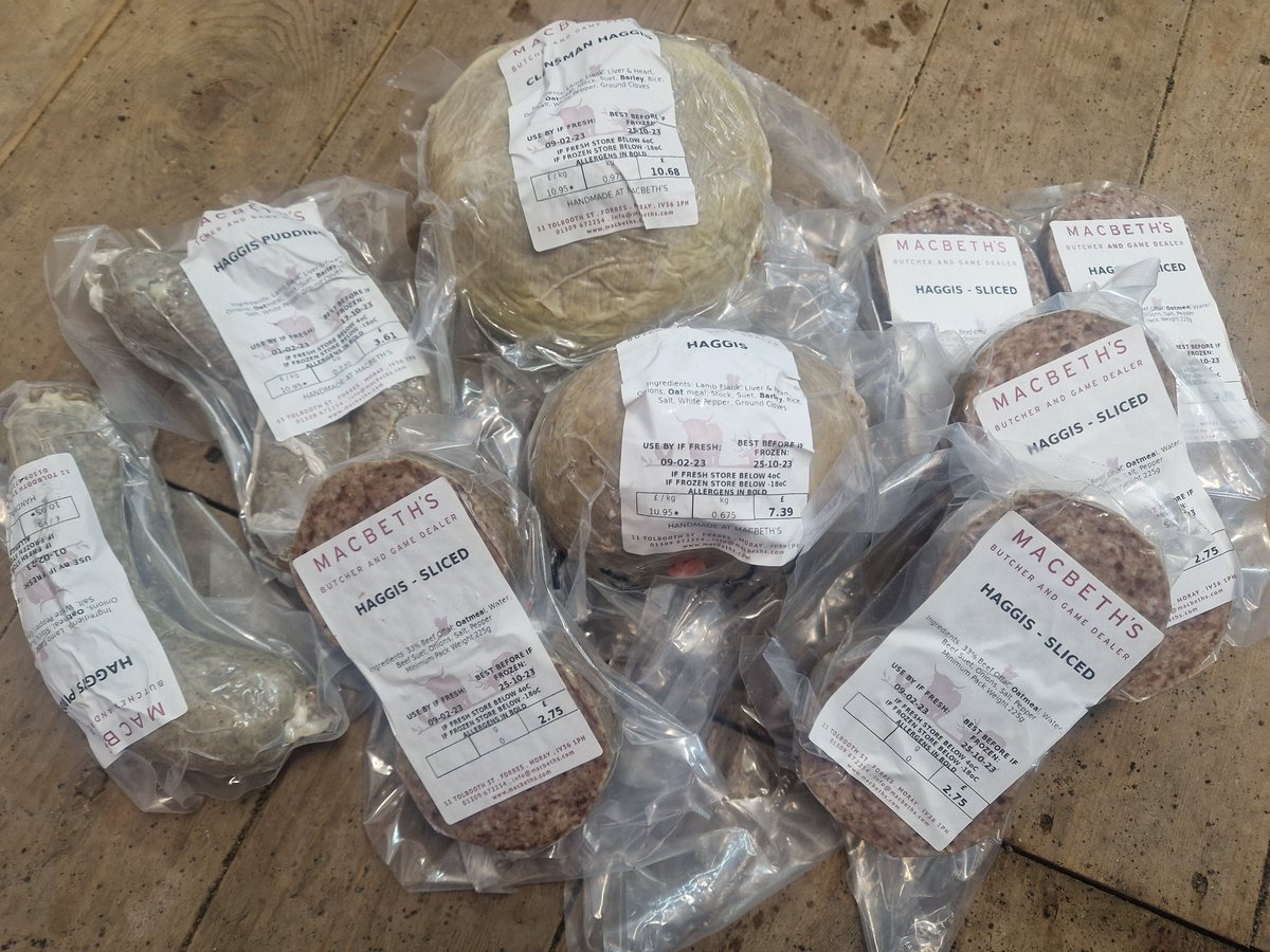 Macbeths's tweet image. Today&apos;s the day to celebrate the great Bard, Rabbie Burns. The Haggis have been hunted and are all ready. If you have not yet managed to get one for tonight or this weekend we have a great stock in our #Forres shop, #TheWeeShedShop at Edinvale Farm and at

macbeths.com/product/haggis/