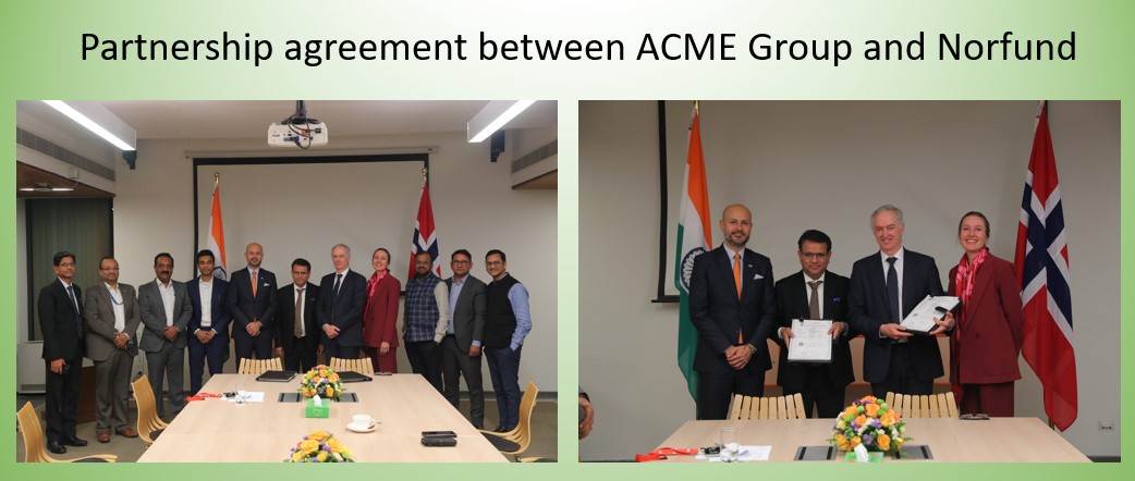 <a href="/ACMEGroup_India/">ACME Group</a>  and <a href="/norfund/">Norfund</a> have signed a framework agreement on the basis of which Norfund will co-invest along with ACME in developing new green field renewable power projects in India. (1/2)
#renewable #India #Norway #cleanenergy #NetZero