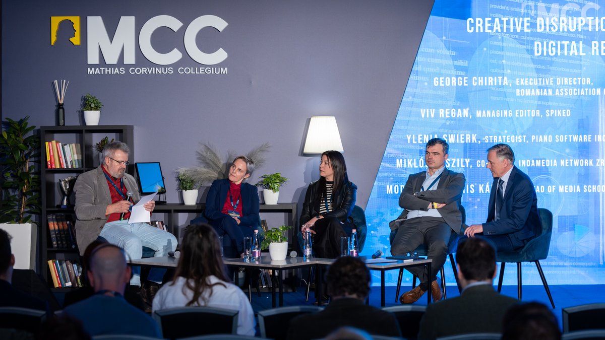 MCC_Budapest's tweet photo. How to win the digital revolution? George Chirita, Viv Regan, Ylenia Swierk and Miklós Vaszily discuss #CreativeDisruption, moderated by @bkalnoky.
#MCCConferenceOnTheFutureOfPublishing https://t.co/gbPTlwTVmi