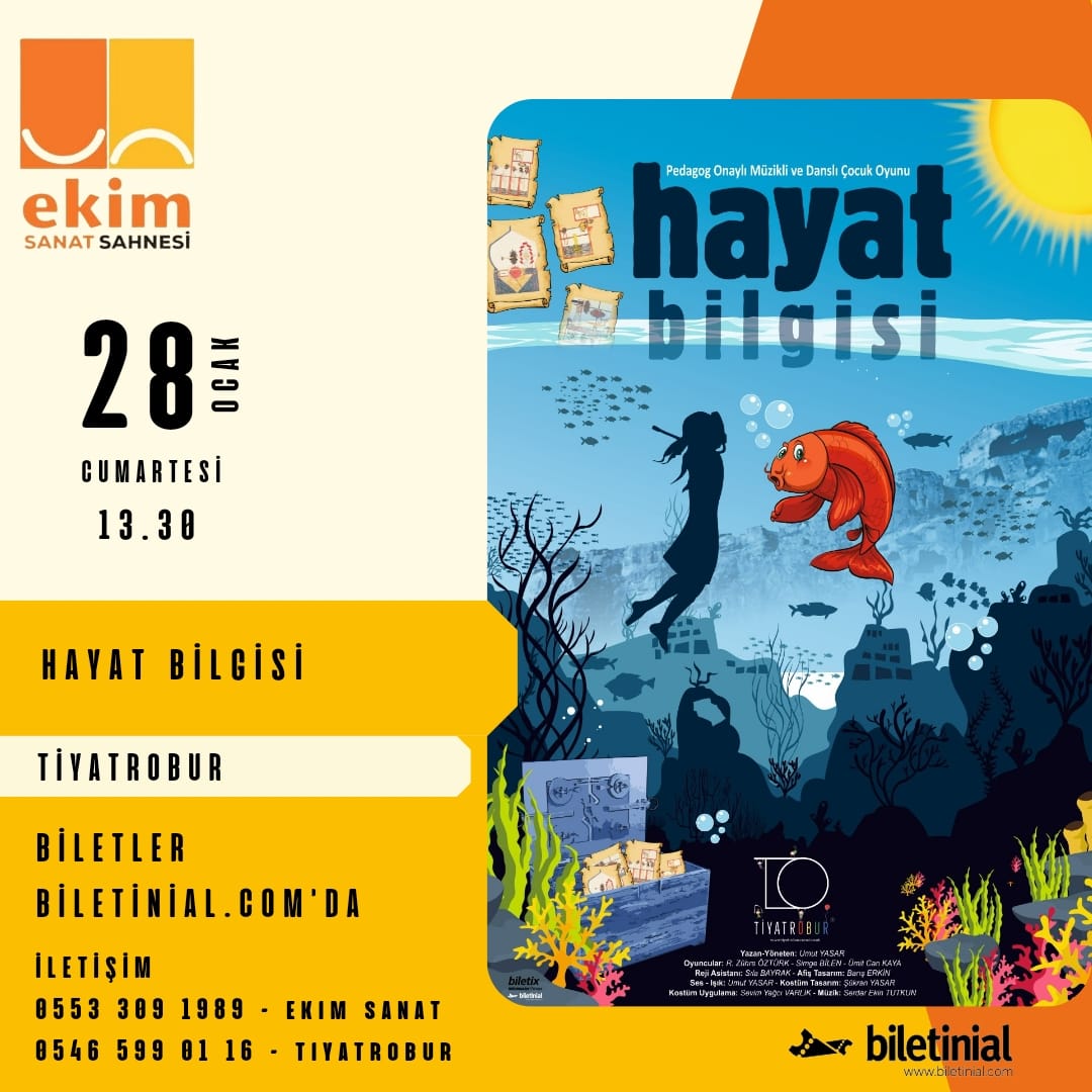 Konuk ekip <a href="/TiyatroburCocuk/">TiyatrObur Çocuk</a> "Hayat Bilgisi" ile Ekim Sanat Sahnesi'nde..

📅 28 Ocak Cumartesi
⏲ 13:30
🎟 Biletinial.com - Ekim Sanat Gişesi 

📌 6+ yaş çocuk oyunu.