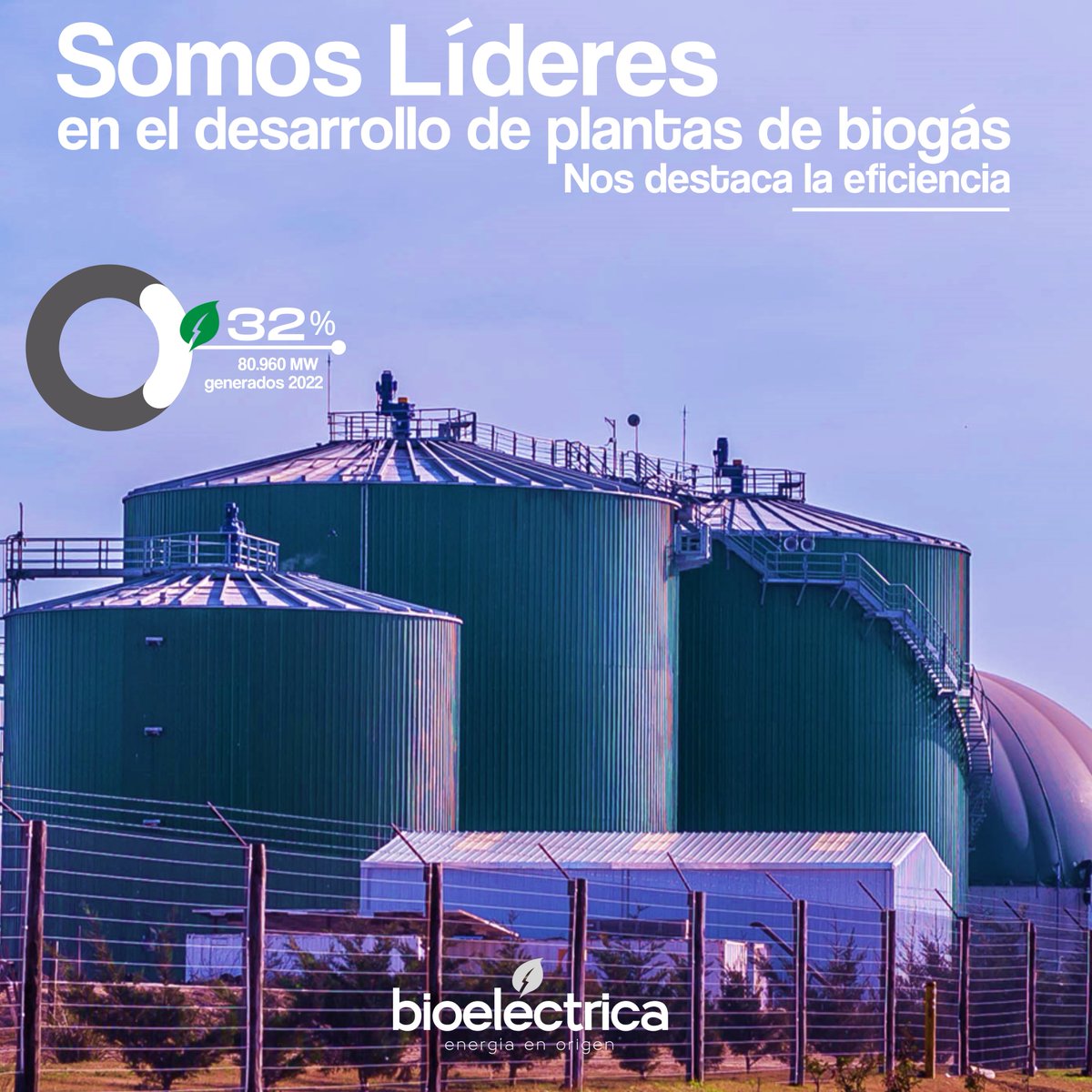 Bioelectrica's tweet photo. Uno de nuestros mayores valores es la EFICIENCIA. Las centrales de bioeléctrica alcanzaron en el 2022, un 96% promedio de eficiencia global en su generación eléctrica. #Bioeléctrica, es líder en el desarrollo de plantas de biogás en #argentina. https://t.co/uFZyNbXJFm
