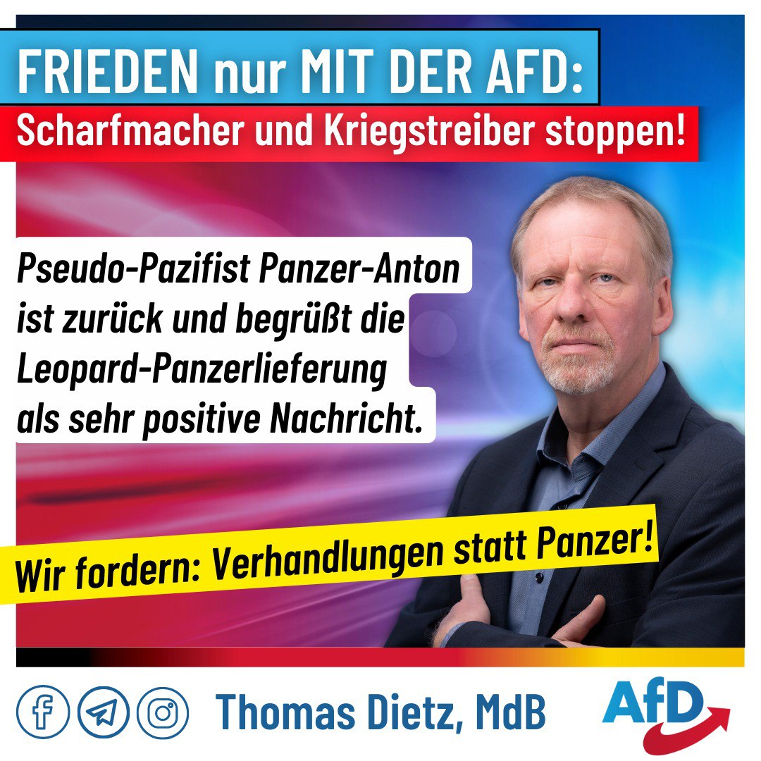 #keinewaffenlieferungen
#FriedensverhandlungenJetzt 
#FriedenSchaffenOhneWaffen 
#AfD
#kriegstreiberstoppen 
#neinzumkrieg