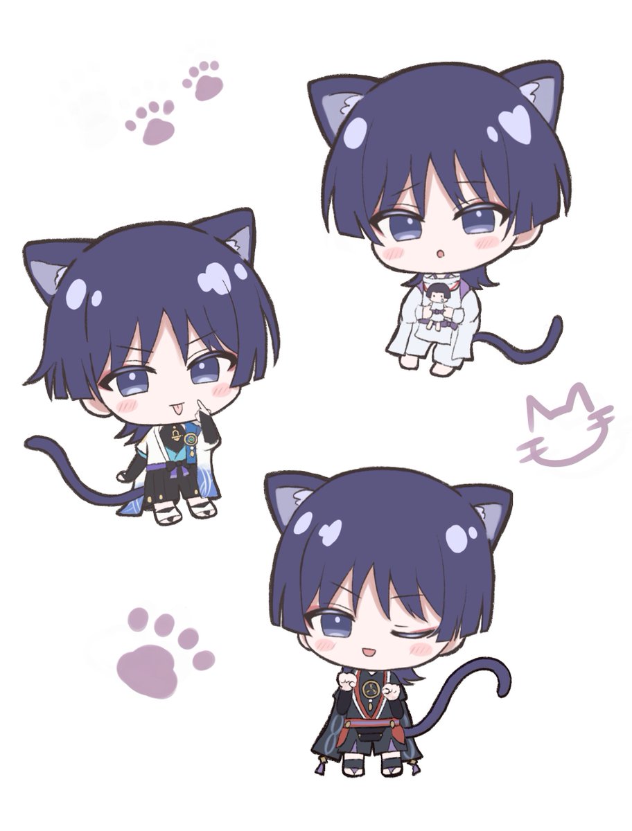 scaramouche (genshin impact) animal ears cat ears cat tail tongue mandarin collar 1boy tail  illustration images