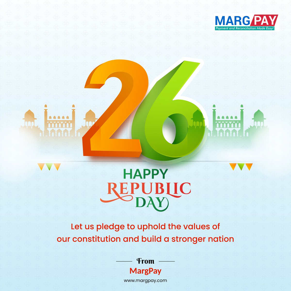 MargPay's tweet photo. Celebrating the spirit of unity &amp; diversity on #RepublicDay and cherishing the rich legacy of our Constitution. #Marg family wishes continued progress and prosperity to every Indian. 

#JaiHind #HappyRepublicDay #Republicday2023 #Republicday https://t.co/9l6wmtRpdB