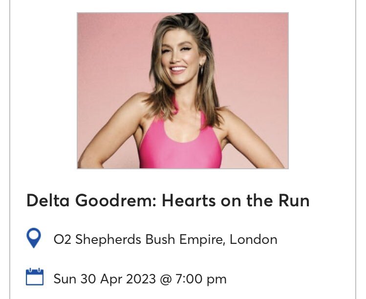 wigglet182's tweet photo. @DeltaGoodrem VIP tickets London 🇬🇧😘🥳 let’s go! Can’t wait Delta! Kiera is super excited! We may be coming to see u in Birmingham &amp; Manchester too 😜😜😜 THANK YOU! One very excited household https://t.co/yCnS727A8T