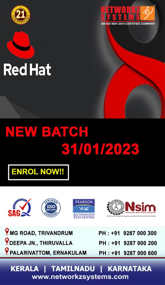 #Networkzsystems 
#networkzsystemstrivandrum 
#redhat 
#RedHatCertification 
#redhatlinux 
#ITTraining 
#certification 
#DevOps 
 #RedHatTraining 
#RedHatTrainingcourse 

for more details wa.me/9287000900