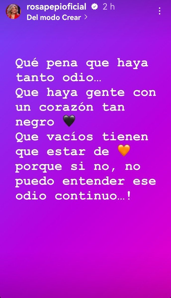 🌟Rosa Benito: "Qué pena que haya tanto odio. Que haya gente con un corazón tan negro. Qué vacíos tienen que estar de corazón, porque si no, no puedo entender ese odio continuo.."
Estoy totalmente de acuerdo contigo <a href="/RBenitoOficial/">Rosa Benito🌹</a> #YoMeRebelo25E