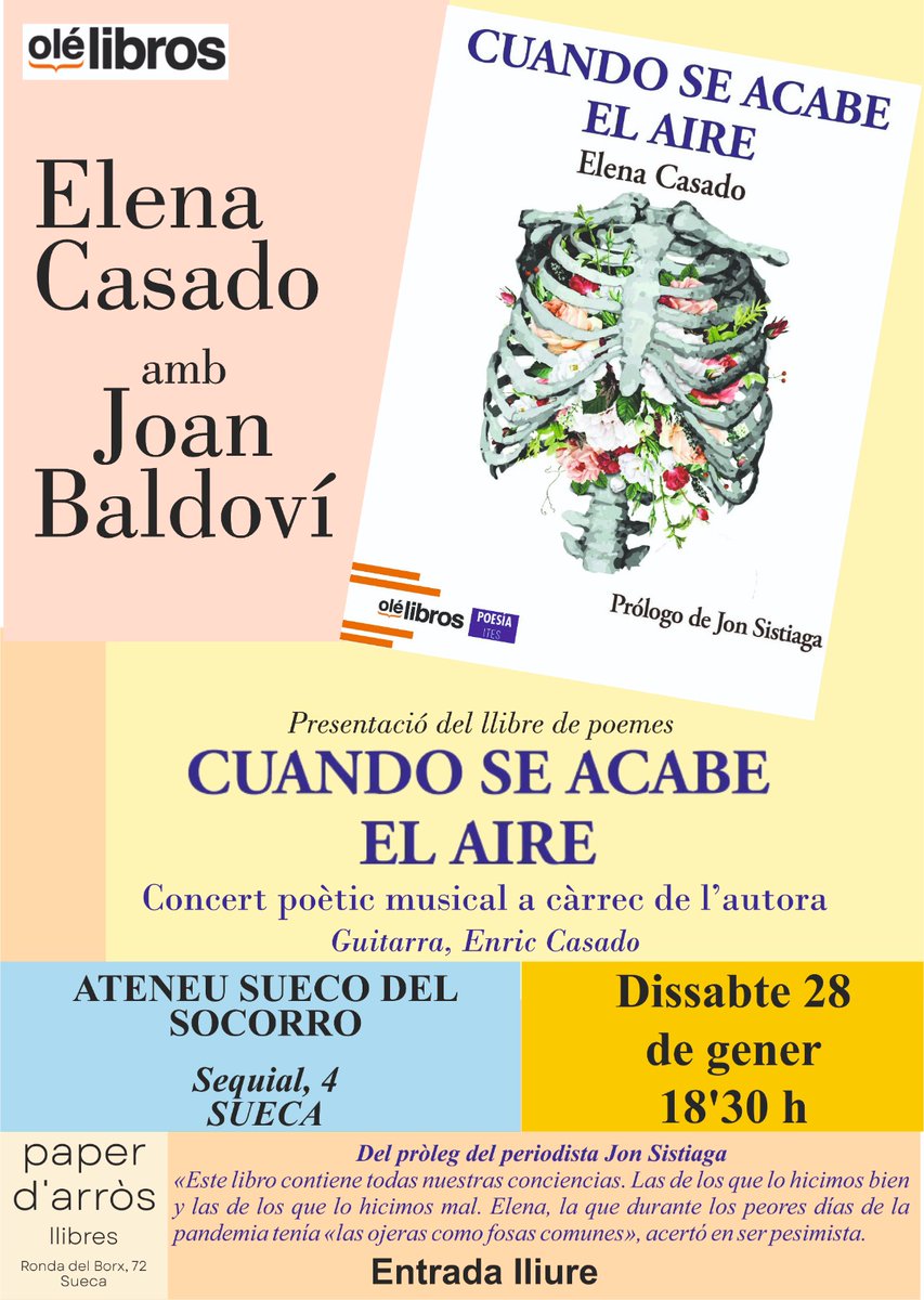 Arrancamos las presentaciones del libro!

El viernes en Alzira en la semana cultural de la falla Malva y el sábado en Sueca 💜

Estamos con los últimos ensayos de las canciones porque mis presentaciones no son solo charla, sino que hacemos espectáculo poético musical 🫀
