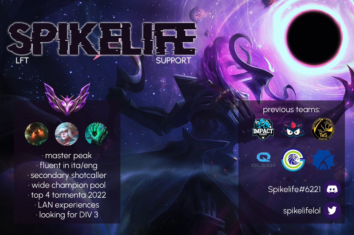 LFT Tormenta or any other DIV 3/4 
For any questions dms are open 

Grazie @lofiyoru per le grafiche 🖤

<a href="/LoL_LFT_ITA/">LoL LFT 🇮🇹</a> <a href="/LoL_LFT/">LoL Looking For Team 🇮🇹 🇪🇺</a> <a href="/LoL_LFT_Fr/">LoL LFT Fr</a> <a href="/LFT_LOL_ES/">LFT_LOL_ES</a> <a href="/LFT_LoL_EU/">LFT_LoL_EU</a>