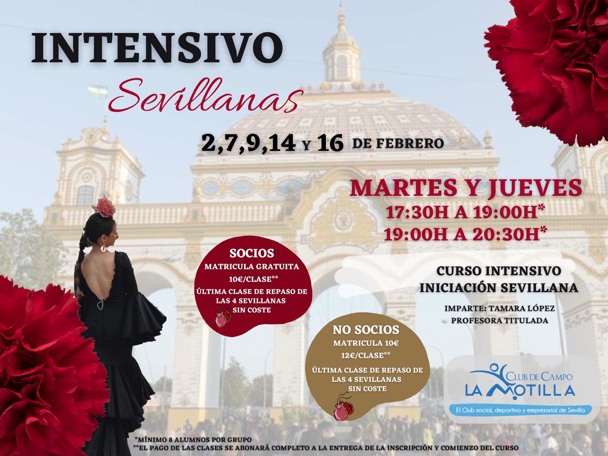 INTENSIVO DE SEVILLANAS💃
Prepárate para la Feria con nuestro curso intensivo de sevillanas de la mano de  Tamara López.
👉INSCRÍBETE YA
#cursosevillanas #VIVELAMOTILLA #ClubDeCampoLaMotilla