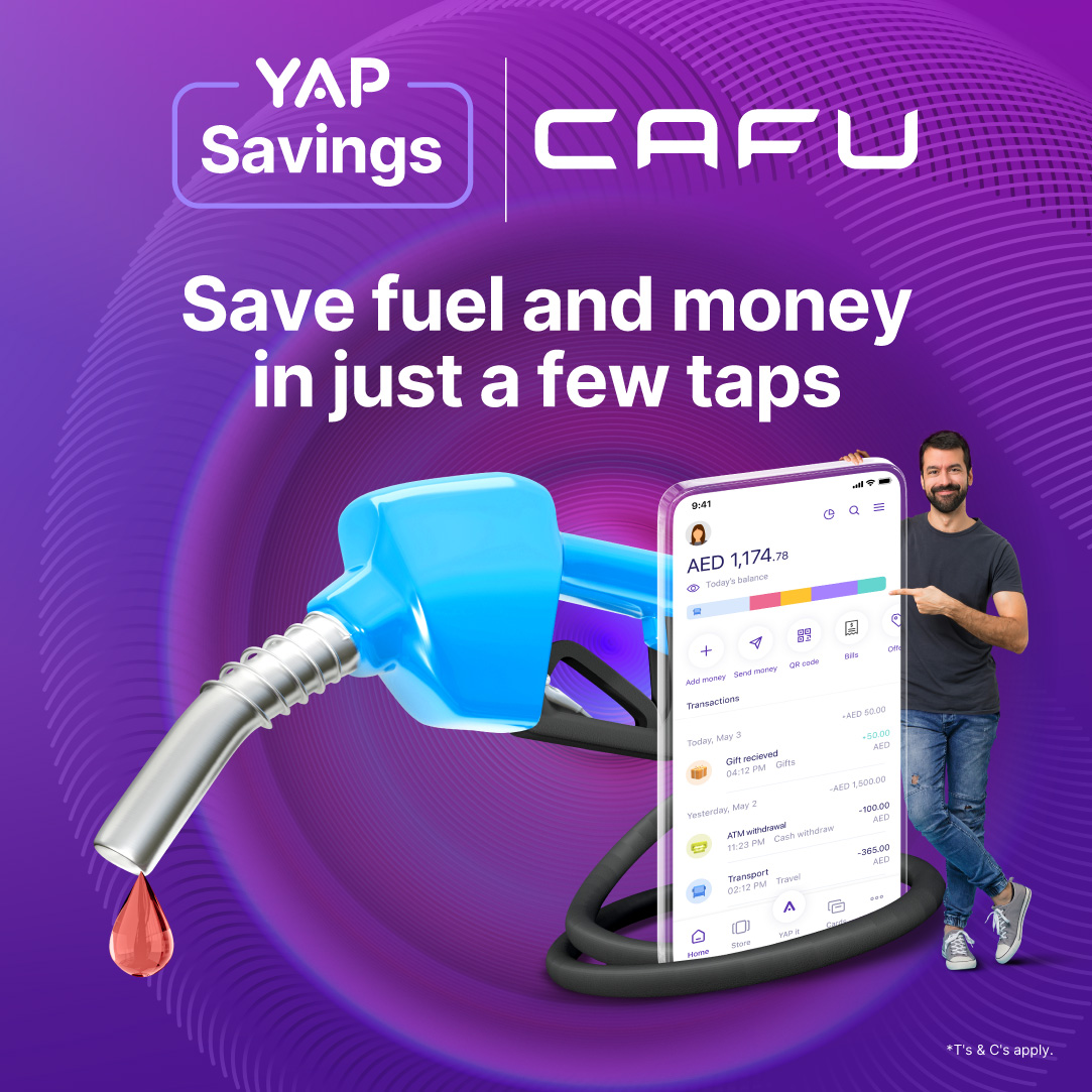 No need to waste time at busy petrol stations to fill up. Let CAFU bring the fuel to you. Order CAFU with your YAP card and use code YAPCAFU4U for an unlimited 3% off your total bill.​

#YAP #YapUAE #fintech #digitalbanking #offer #fuel #fuelprice