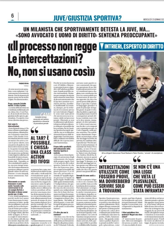 "No no ma si è svolto tutto correttamente"

Avvocato penalista Cataldo Intrieri, noto milanista sfegatato, che spiega come di fronte allo stupro del diritto, non esistono colori.
#FIGCMAFIA 
#FinoAllaFineForzaJuventus
