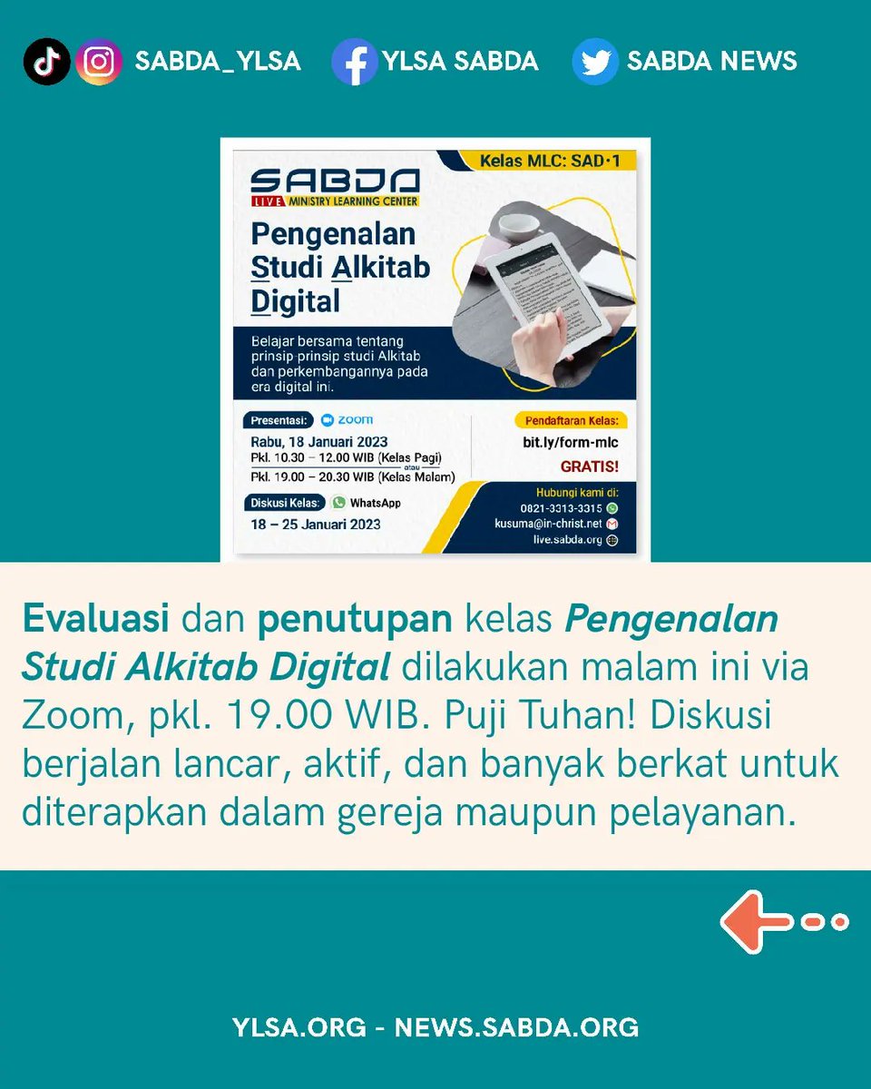 sabda_ylsa's tweet photo. Bersyukur untuk kasih setia Tuhan dalam setiap pelayanan yang kita kerjakan. Mari simak bersama kegiatan-kegiatan SABDA sepanjang hari ini dalam SABDA Daily 25 Januari 2023!
Untuk mendapatkan info selengkapnya, mari kunjungi https://t.co/uBRpNvuUjd!
#news #SABDA #YLSA #daily https://t.co/MsCLqVr1XW