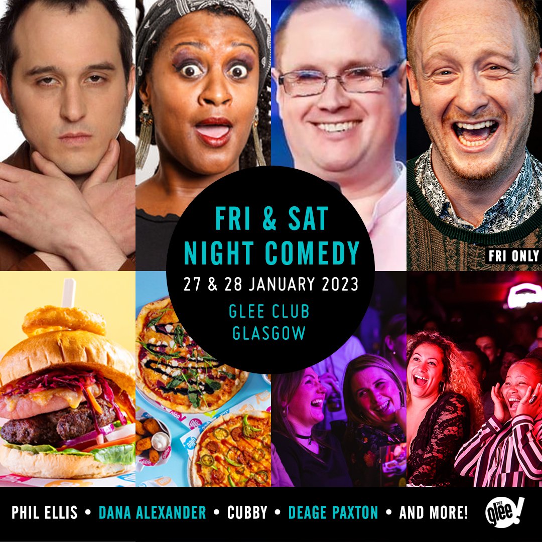 Treat yourself to a rib-tickling evening at The Glee Club this weekend! 🤣

Featuring this superb line-up that will have you laughing until Monday 👇

⭐️ @Thephilellis
⭐️ <a href="/Comediandana/">Dana Alexander</a> 
⭐️ <a href="/cubby_david/">Cubby</a>
⭐️ <a href="/DeagePaxton/">Deage Paxton</a> (Fri only)
⭐️ and more!

BOOK NOW 👉 bit.ly/GlasgowWeekend…