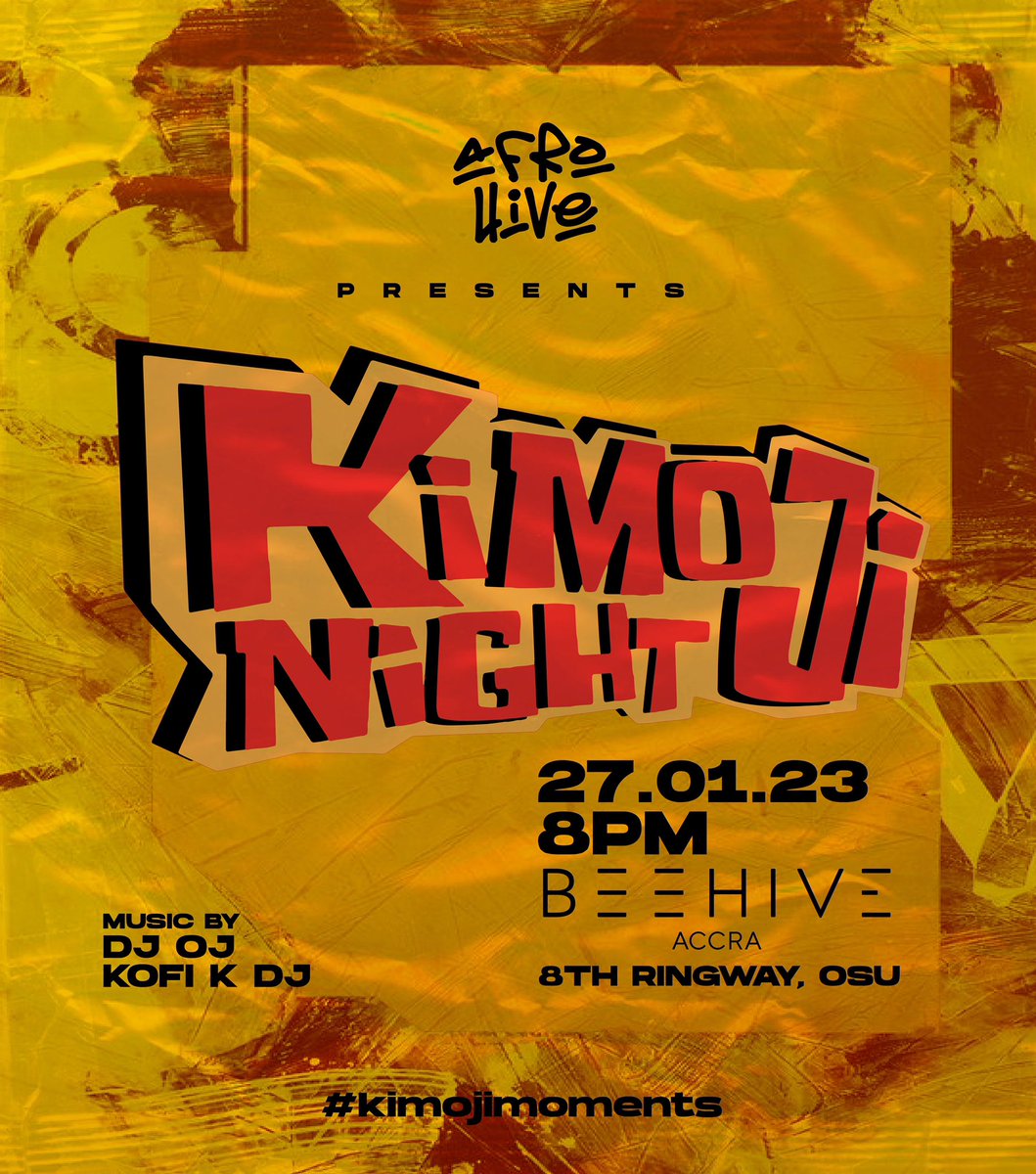 KimojiNight's tweet photo. This Friday, come experience #KimojiNight’s new home Beehive Accra. Powered by @JamesonGhana
#kimojimoments https://t.co/t1lbP3mSwE