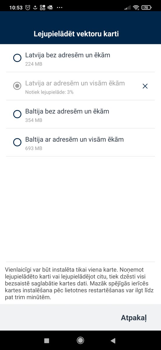 kartes_lv's tweet photo. Ilgi gaidīts jaunums Android BalticMaps lietotnē – maksas versijā ir pieejama kartes lejupielādes iespēja. Var lejupielādēt visaugstākās detalizācijas pakāpes  Latvijas vai Baltijas vektorkarti, kuru varēs izmantot brīžos, kad nav datu pārklājuma. https://t.co/5zmmrJsYIS