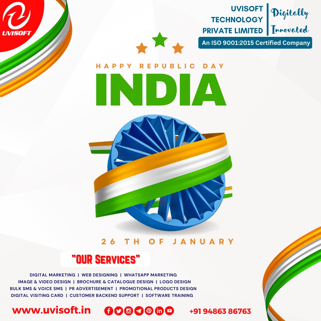 UvisoftIndia's tweet photo. ๐ฎ๐ณ HAPPY REPUBLIC DAY ๐ฎ๐ณ
CALL US TO KNOWN MORE DETAILS
๐ฑ +919486386763
๐ : https://t.co/3HlIdiyoPY
FOLLOW US ON:
#republicday #api #whatsapp #grow #supervaluepack #monthlyplan #trailpack #budgetpack #branding #brandawareness #digitalmarketing #uvisoft #virtualvickram #arni https://t.co/SeDc3a43D7