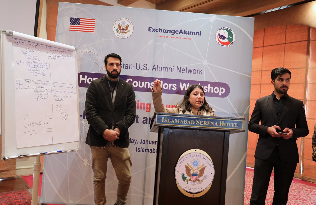 PakUSAlumni's tweet photo. 1/2 @usembislamabad's Minister Counselor for Public Affairs Will Ostick and Pakistan-U.S. Alumni Network Country President Aamir Khalil welcomed PUAN’s 28 new anti-harassment Honorary Counselors to an all-day training session in Islamabad on January 23. https://t.co/IsW6tN1gey
