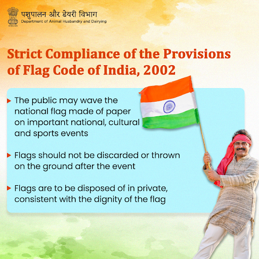 Dept_of_AHD's tweet image. 🇮🇳 | The Indian National Flag represents the hopes and aspirations of the people! Here’s an advisory to ensure strict compliance with the Flag Code of India, 2002.  

#NationalFlag #Flag #FlagCode #NewIndia