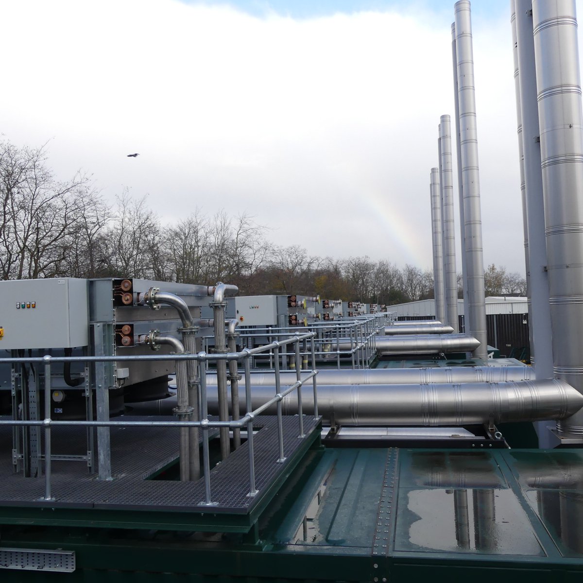 Before / after photos of a site project we are currently doing.  Platform, handrailing &amp; radiators installed on top of enclosures to provide safe service access.  Further pipework, kickplates and ladders to install before the job is complete.

#platform #handrailing #pipework