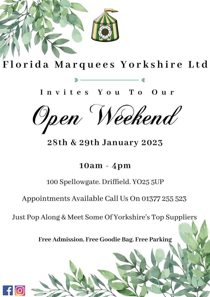 Wedding Fayre / Open Weekend - Only 4 days until we open our Marquees to the public and customers new and old ..... come along to our premises here in Driffield to view our marquees and chat to over 20 wedding and event suppliers. 
floridamarquees.co.uk/index.php/wedd…