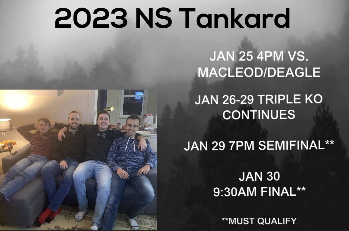 This week we are in New Glasgow for the 2023 NS Deloitte Tankard! 

First game goes at 4pm today!

Scores can be found on <a href="/CurlingZone/">CurlingZone</a> and the <a href="/NSCurl/">Nova Scotia Curling</a> website 

We will be streaming all our games on Facebook!