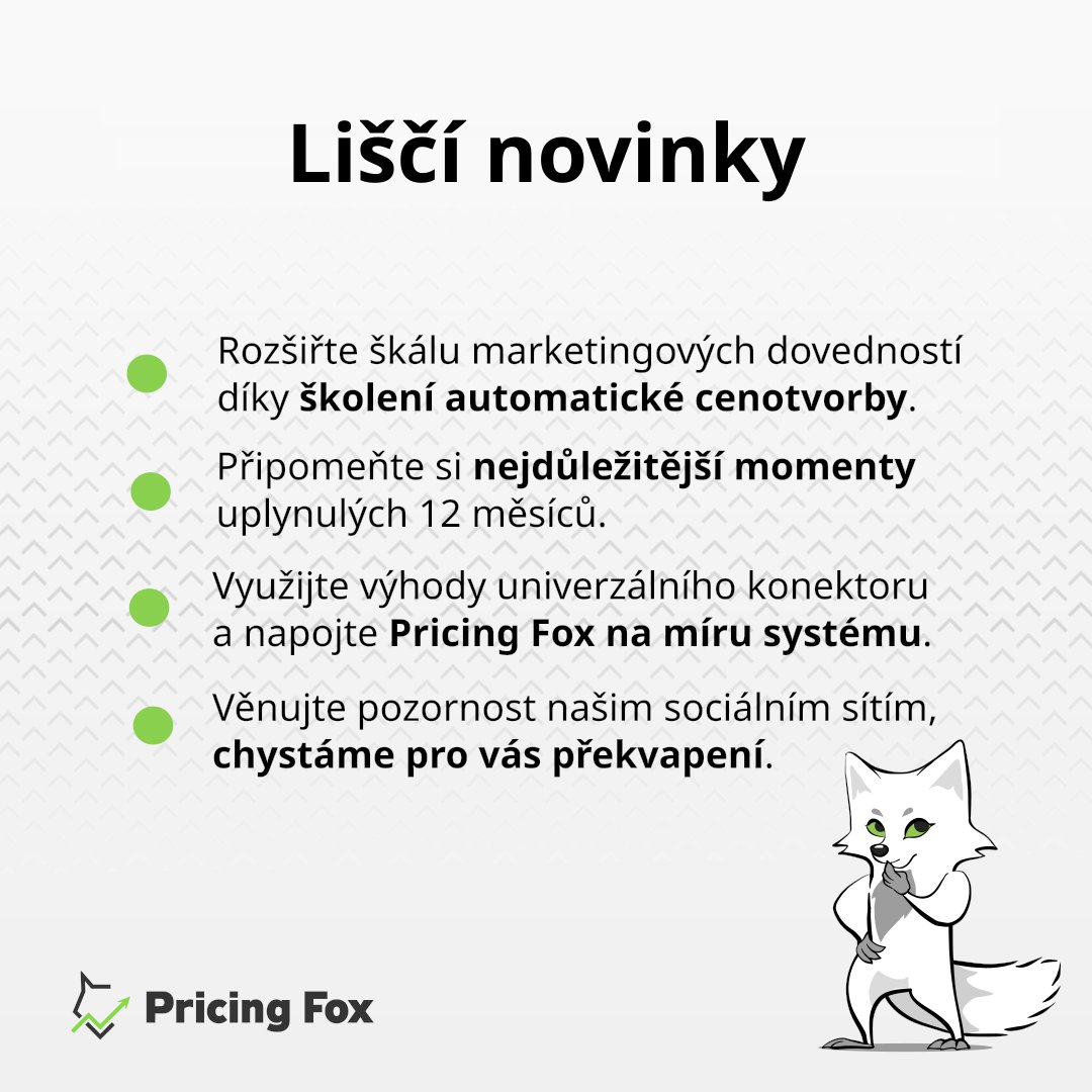 Liščí novinky již ve vašich schránkách. 📬

🟢 Přihlaste se k odběru a sledujte, co je u nás nového. 
pricing-fox.cz/newsletter-lis… 
#marketingtips #ecommercetips #ecommerce #newsletter