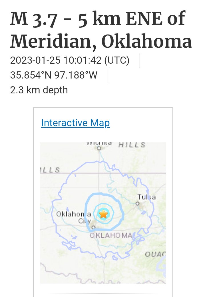 Meanwhile...back in Oklahoma, everything was momentarily not 'OK' as exactly a minute after the offshore #MalibuBeach #earthquake occurred, a 3.7 magnitude #quake struck 5 km ENE of Meridian, Oklahoma per the USGS.
Absolutely NO TSUNAMI risk!
#WednesdayThought
#OklahomaEarthquake