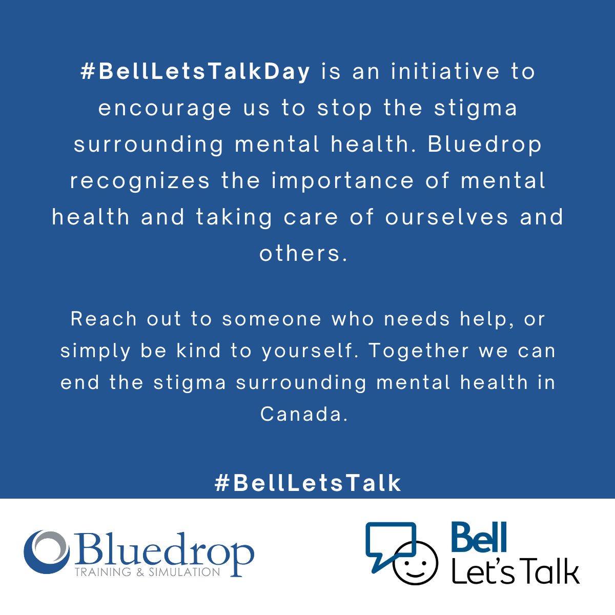Bluedrop Training & Simulation (@bluedrop_btsi) on Twitter photo Today is #BellLetsTalkDay. Let's end the stigma against mental illness together. For more information and to find out how you can get involved visit: letstalk.bell.ca Today is #BellLetsTalkDay. Let's end the stigma against mental illness together. For more information and to find out how you can get involved visit: letstalk.bell.ca