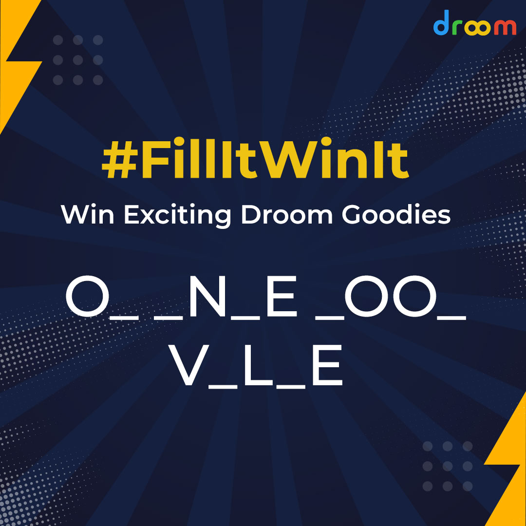 letsdroom's tweet photo. Now it's time for the third image of the contest series. Fill in the blanks and complete the sentence in the comment section to win Droom goodies. Do not forget to follow us, use #FillItWinIt and tag your 5 friends.
Tap on this link: https://t.co/pax1NzhYSQ
#Droomcontest #Contest https://t.co/4AjXMevI0S