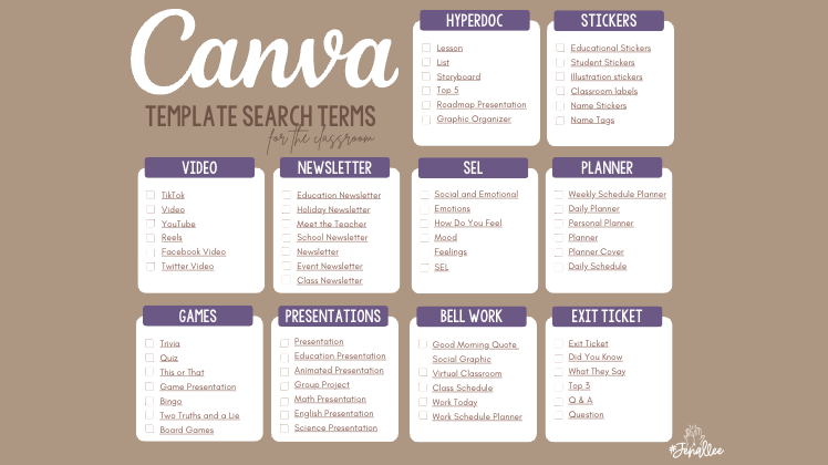 We all know how great @Canva is BUT there is so much greatness to sift through. @jenallee has done the work for you my giving you the SEARCH TERMS that will serve you best as an educator. 

bit.ly/3K9OA7k #cooltools #educoach #canvaedu